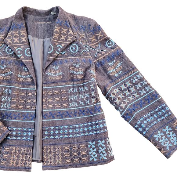 Vintage Coldwater Creek Plus size Denim Jacket 16 Brown Embroidered Beaded - Picture 7 of 11